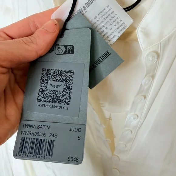 NWT ✨ Zadig & Voltaire White Blouse ‘Twina Satin’ Sz Small $348 - Picture 9 of 13